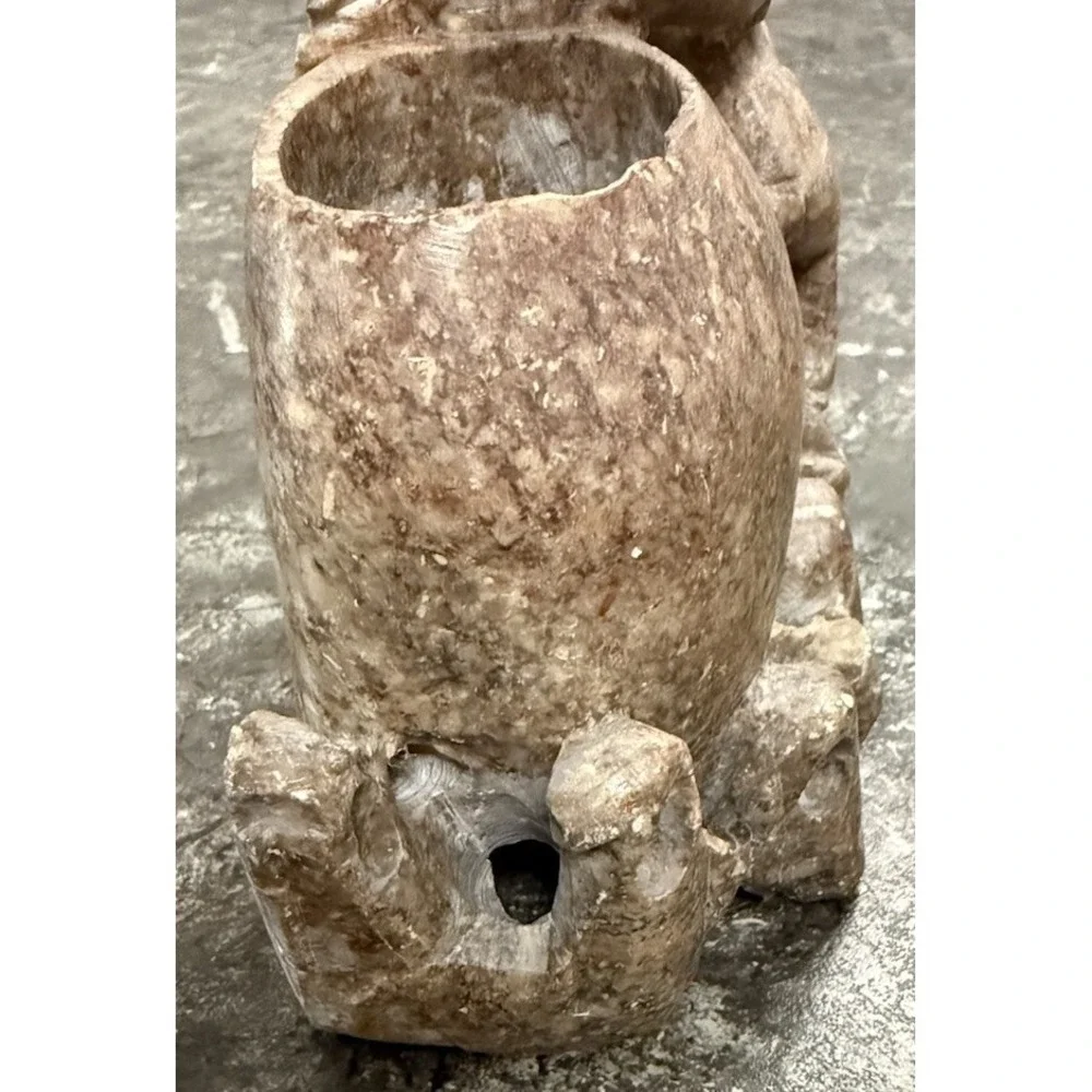 Monkey Brush Pot Art‎ Vintage Chinese Dark Soapstone Hand Carved